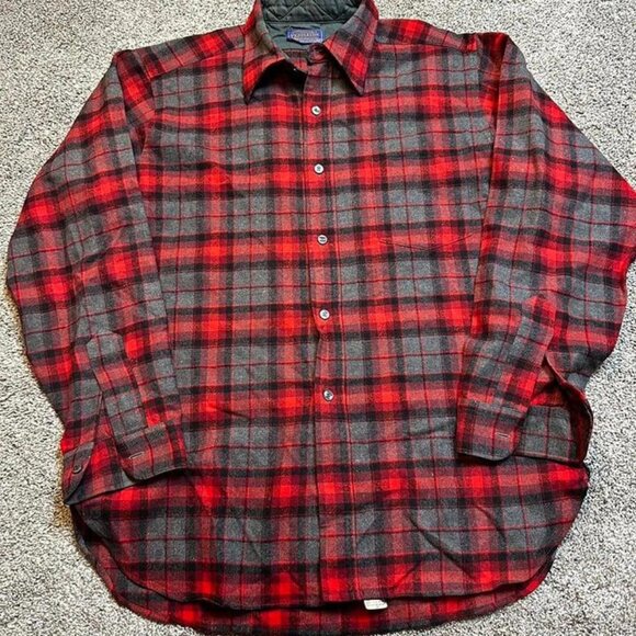 Pendleton Other - Vintage red plaid Pendleton wool flannel‎ button shirt size large